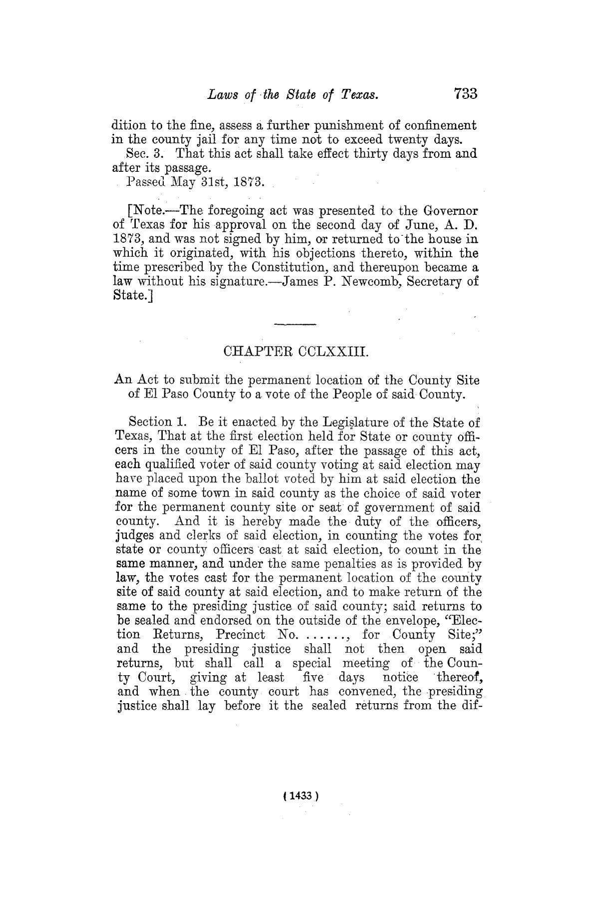 The Laws of Texas, 1822-1897 Volume 7
                                                
                                                    1433
                                                