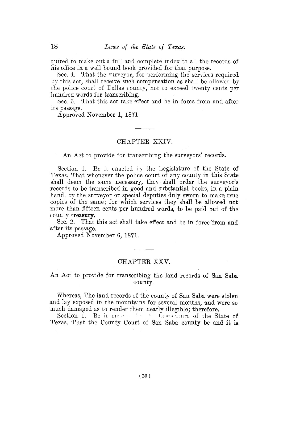 The Laws of Texas, 1822-1897 Volume 7
                                                
                                                    20
                                                
