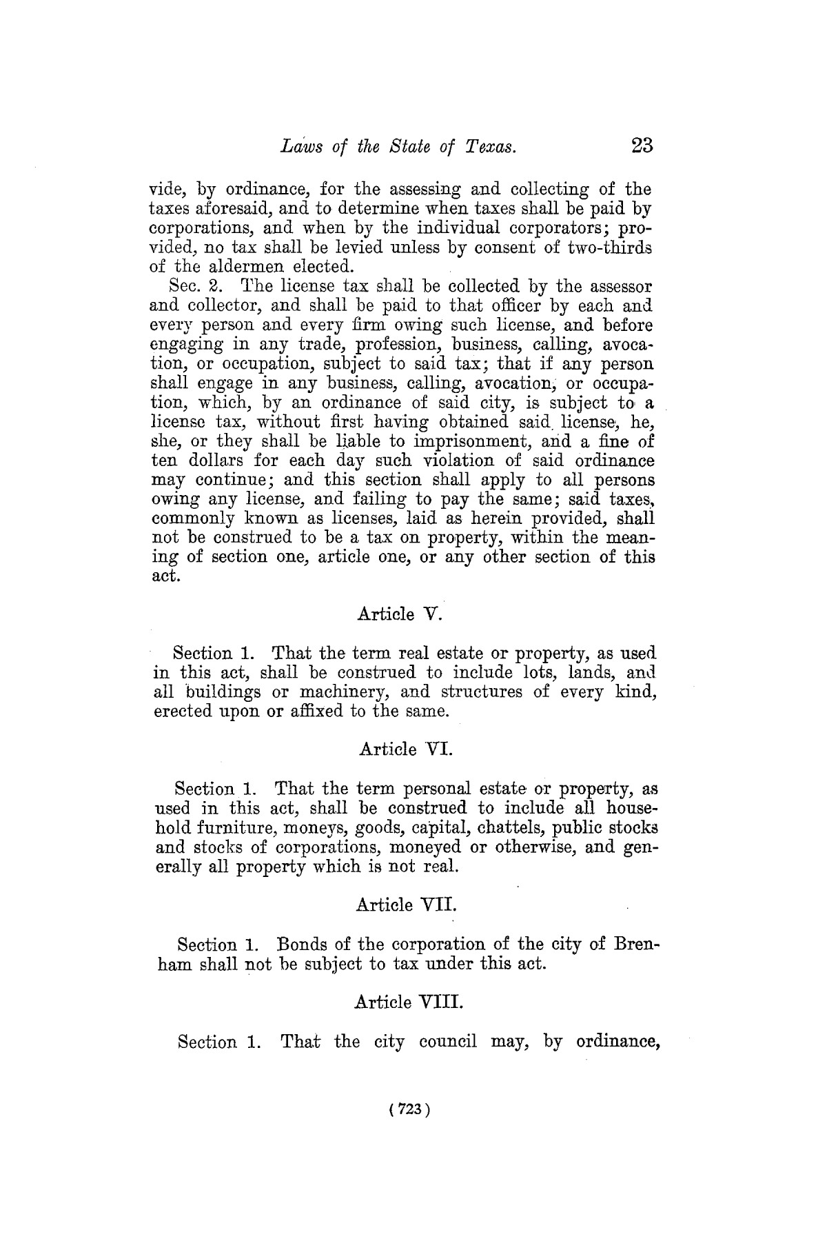 The Laws of Texas, 1822-1897 Volume 7
                                                
                                                    723
                                                