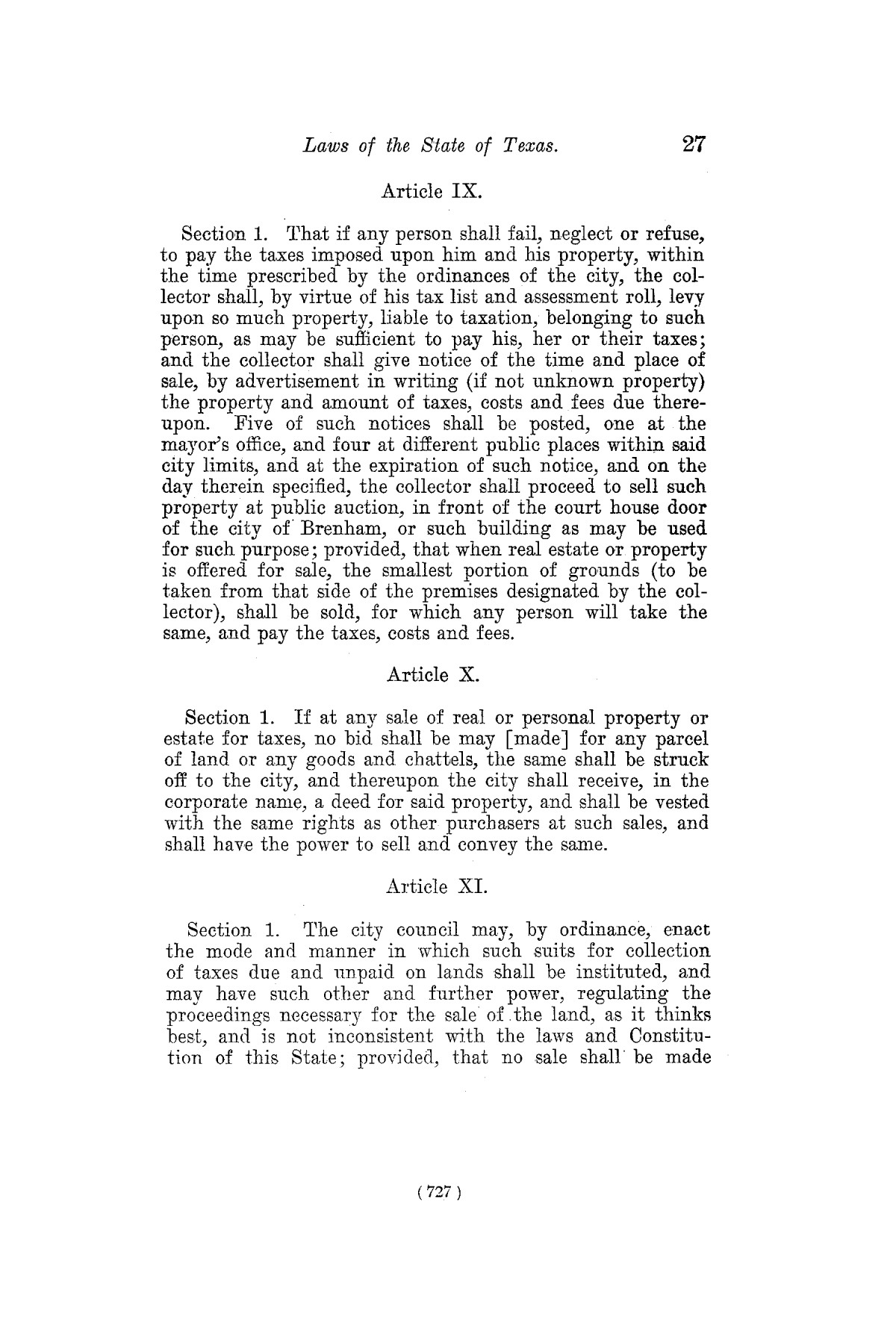 The Laws of Texas, 1822-1897 Volume 7
                                                
                                                    727
                                                