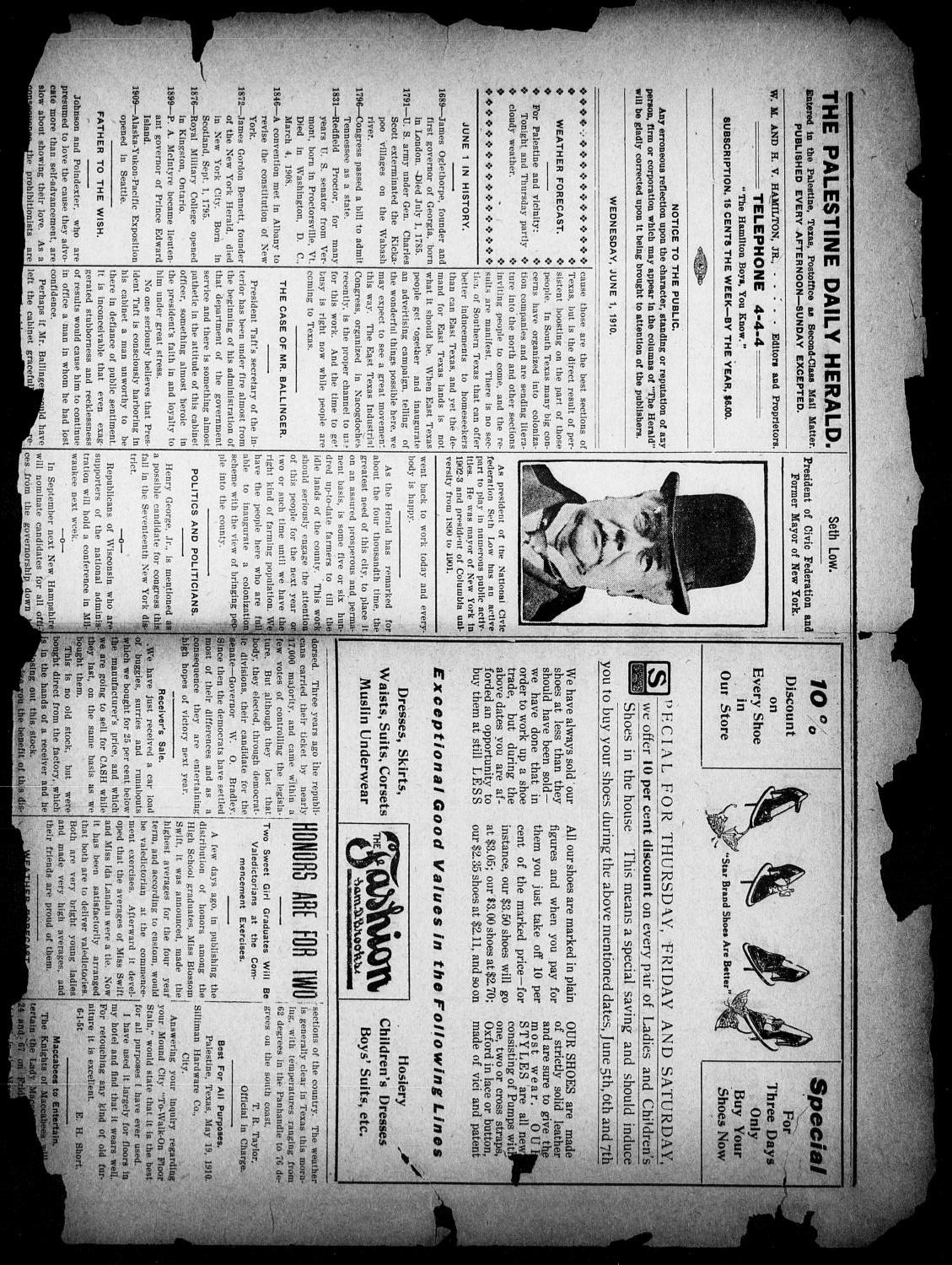 Palestine Daily Herald (Palestine, Tex), Vol. 8, No. 256, Ed. 1, Wednesday, June 1, 1910
                                                
                                                    [Sequence #]: 4 of 8
                                                