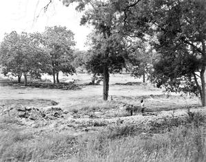 [T. Jones Mik Archeological Site, (View North to Salado Creek, Mill is in photo center at base of slope)]