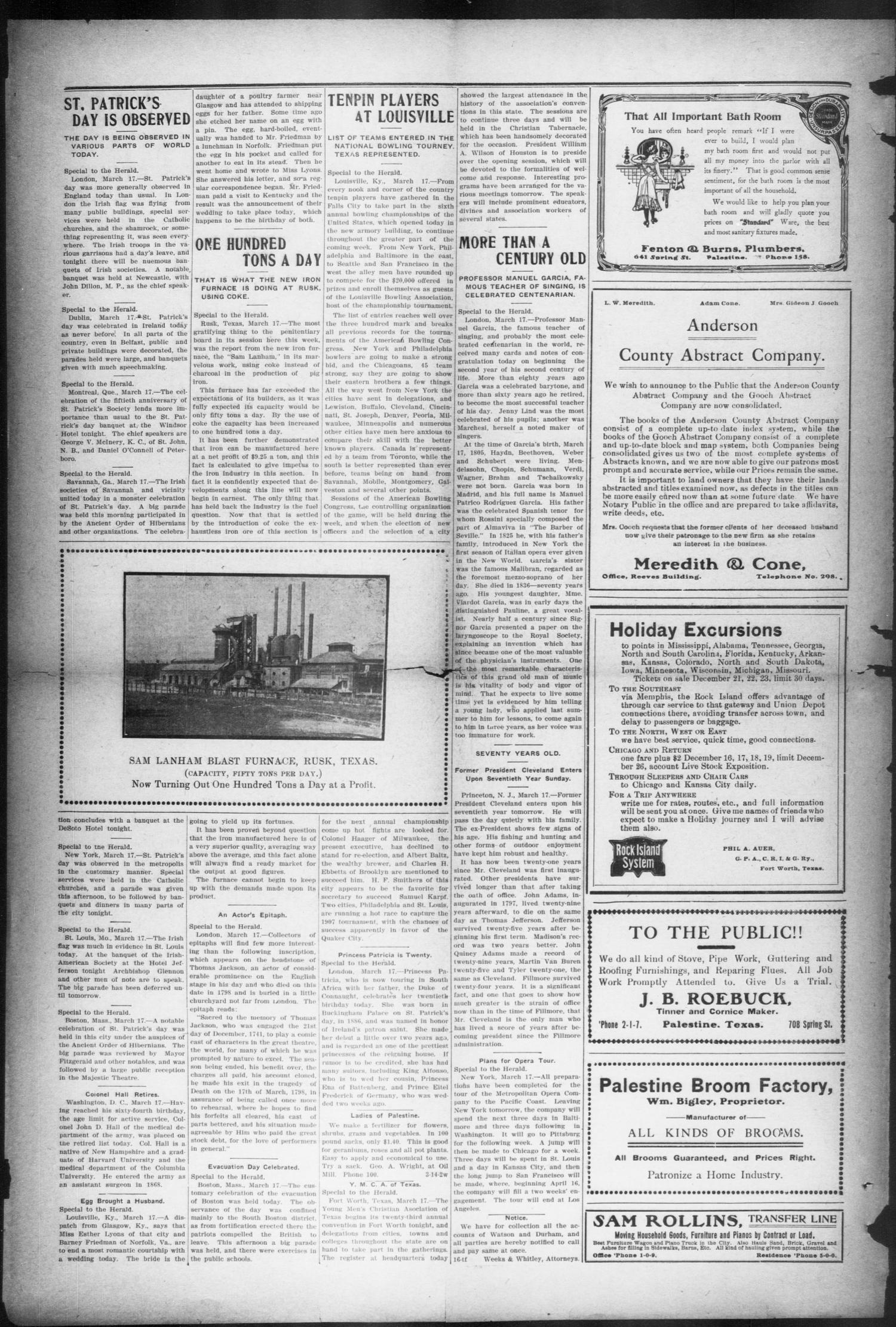 Palestine Daily Herald (Palestine, Tex), Vol. 4, No. 212, Ed. 1, Saturday, March 17, 1906
                                                
                                                    [Sequence #]: 2 of 8
                                                
