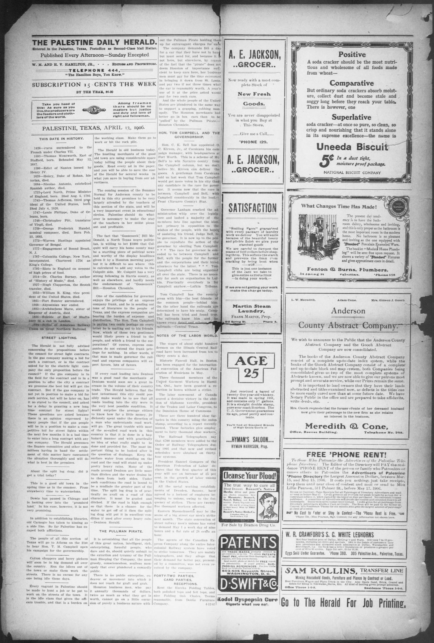 Palestine Daily Herald (Palestine, Tex), Vol. 4, No. 235, Ed. 1, Friday, April 13, 1906
                                                
                                                    [Sequence #]: 4 of 8
                                                