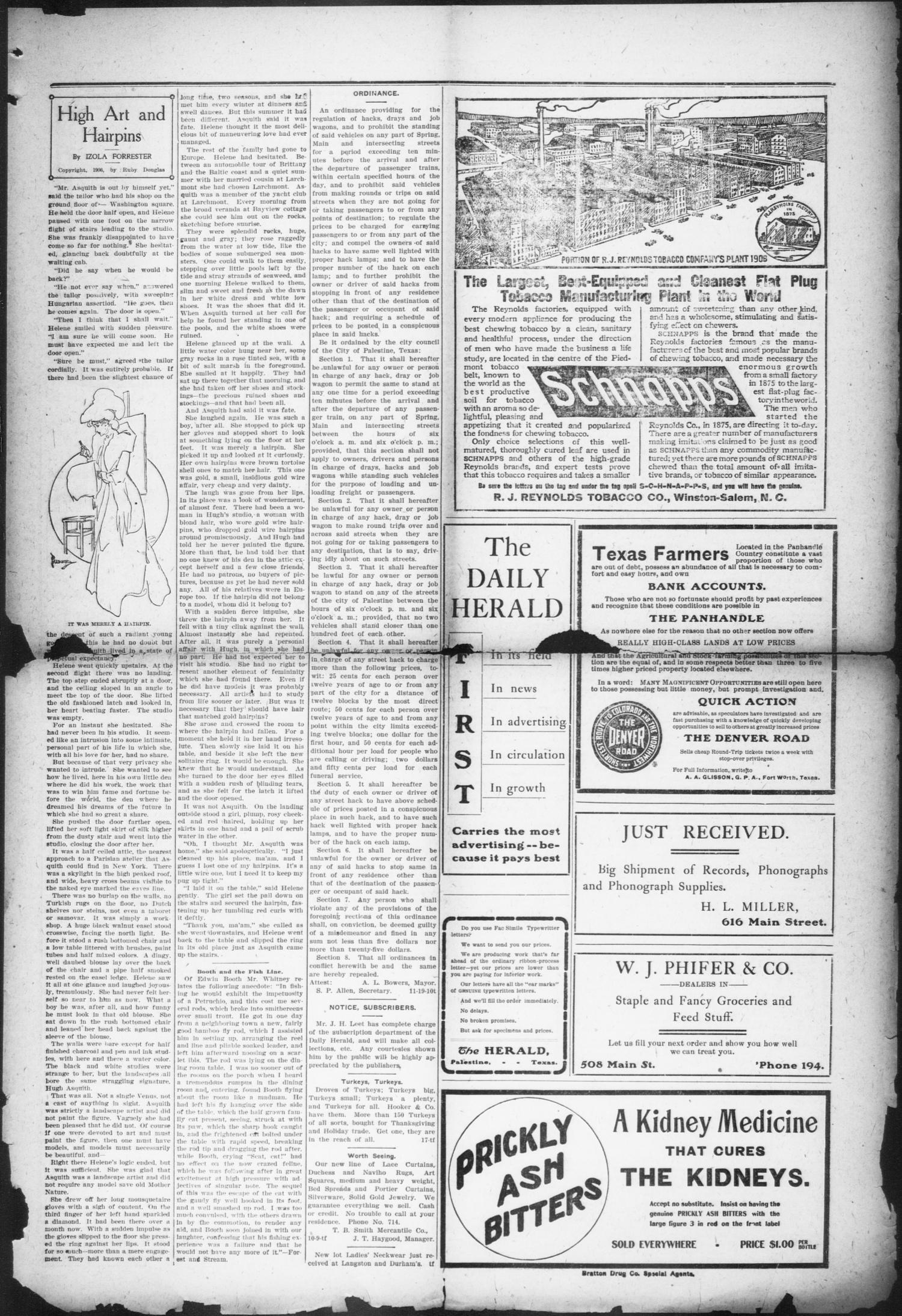 Palestine Daily Herald (Palestine, Tex), Vol. 5, No. 113, Ed. 1, Friday, November 23, 1906
                                                
                                                    [Sequence #]: 3 of 8
                                                