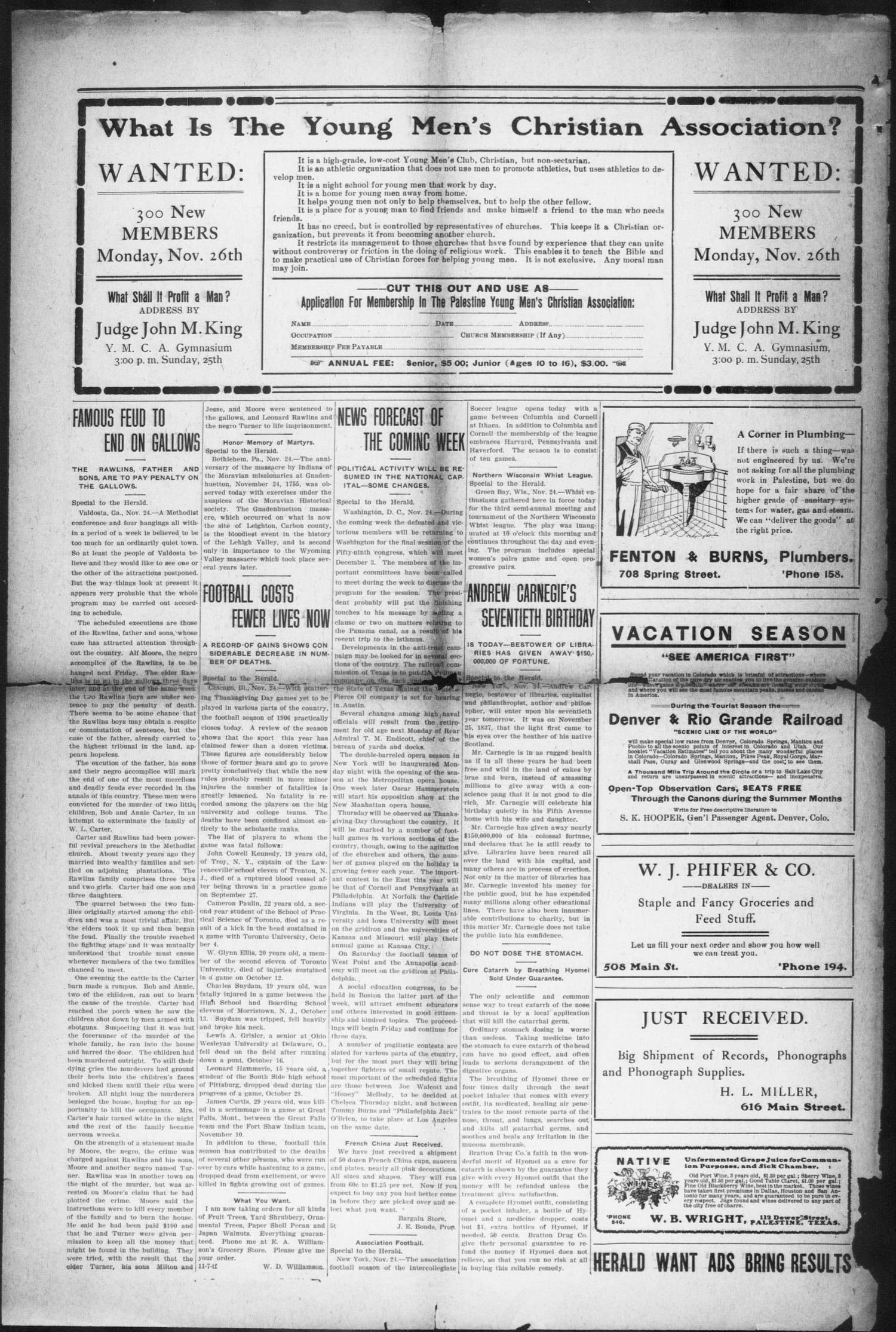 Palestine Daily Herald (Palestine, Tex), Vol. 5, No. 114, Ed. 1, Saturday, November 24, 1906
                                                
                                                    [Sequence #]: 2 of 8
                                                