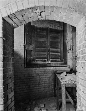 [Foundry Building (Continental Gin Complex), (Room 104 - East wall with North and South views, low angle - table on North wall, guillotine window)]