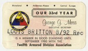 Primary view of object titled '[Twelfth Armored Division Association Membership Card]'.