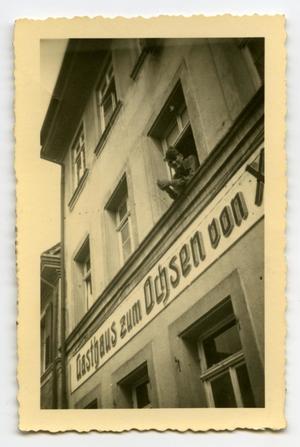 [Photograph of Soldier in Inn Window]