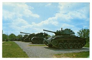 Primary view of object titled '[Postcard of Parked Tanks]'.