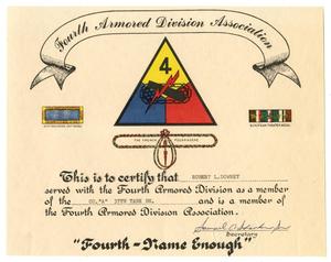 [Fourth Armored Division Certification]