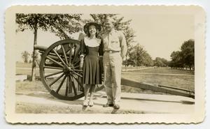 [Photograph of a Soldier and a Lady by a Cannon]