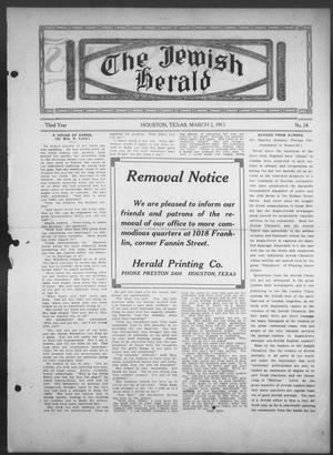 Primary view of object titled 'The Jewish Herald (Houston, Tex.), Vol. 3, No. 24, Ed. 1, Thursday, March 2, 1911'.