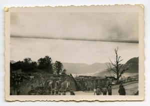 Primary view of object titled '[Soldiers Among Ruins in Austria]'.