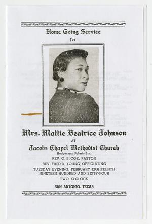 Primary view of [Funeral Program for Mattie Beatrice Johnson, February 18, 1964]