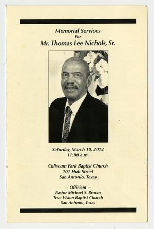 [Funeral Program for Thomas Lee Nichols, Sr., March 10, 2012]