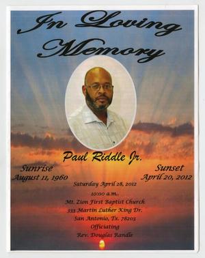 [Funeral Program for Paul Riddle Jr., April 28, 2012]
