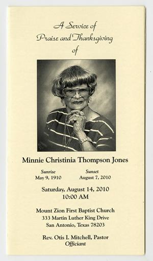[Funeral Program for Minnie Chistinia Thompson Jones, August 14, 2010]