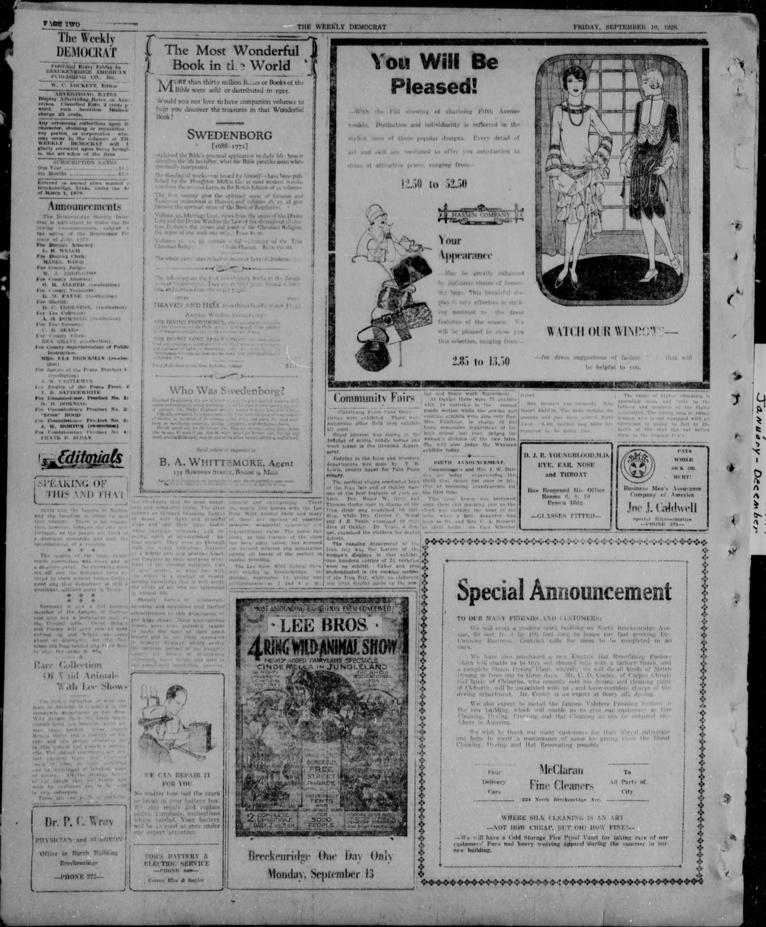 Breckenridge Weekly Democrat (Breckenridge, Tex), No. 5, Ed. 1, Friday, September 10, 1926
                                                
                                                    [Sequence #]: 2 of 12
                                                
