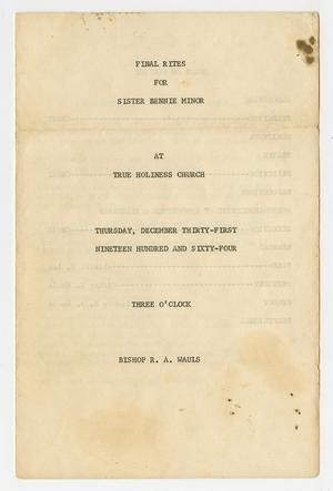 Primary view of [Funeral Program for Bennie Minor, December 31, 1964]