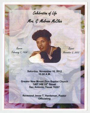[Funeral Program for G. Melrose McClain, November 10, 2012]
