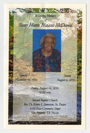 [Funeral Program for Mattie Mayceo McDaniel, August 16, 2013]