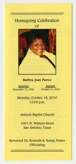 Primary view of object titled '[Funeral Program for Barbra Jean Pierce, October 18, 2010]'.