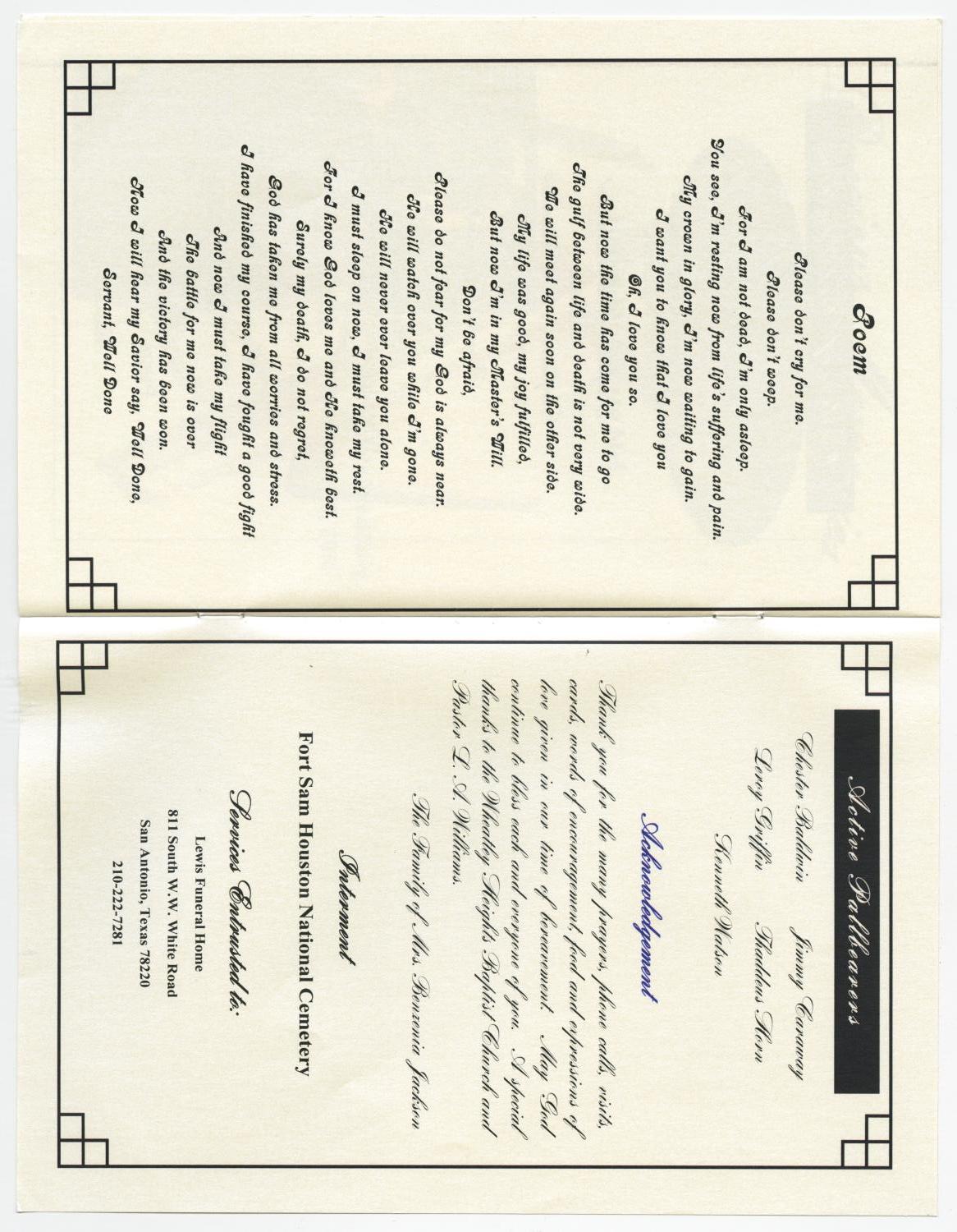 [Funeral Program for Benzenia Jackson, June 14, 2012]
                                                
                                                    [Sequence #]: 4 of 5
                                                