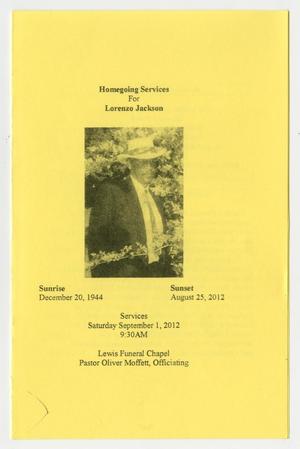 [Funeral Program for Lorenzo Jackson, September 1, 2012]