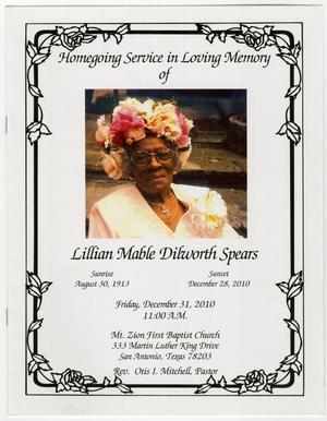 [Funeral Program for Lillian Mable Dilworth Spears, December 31, 2010]