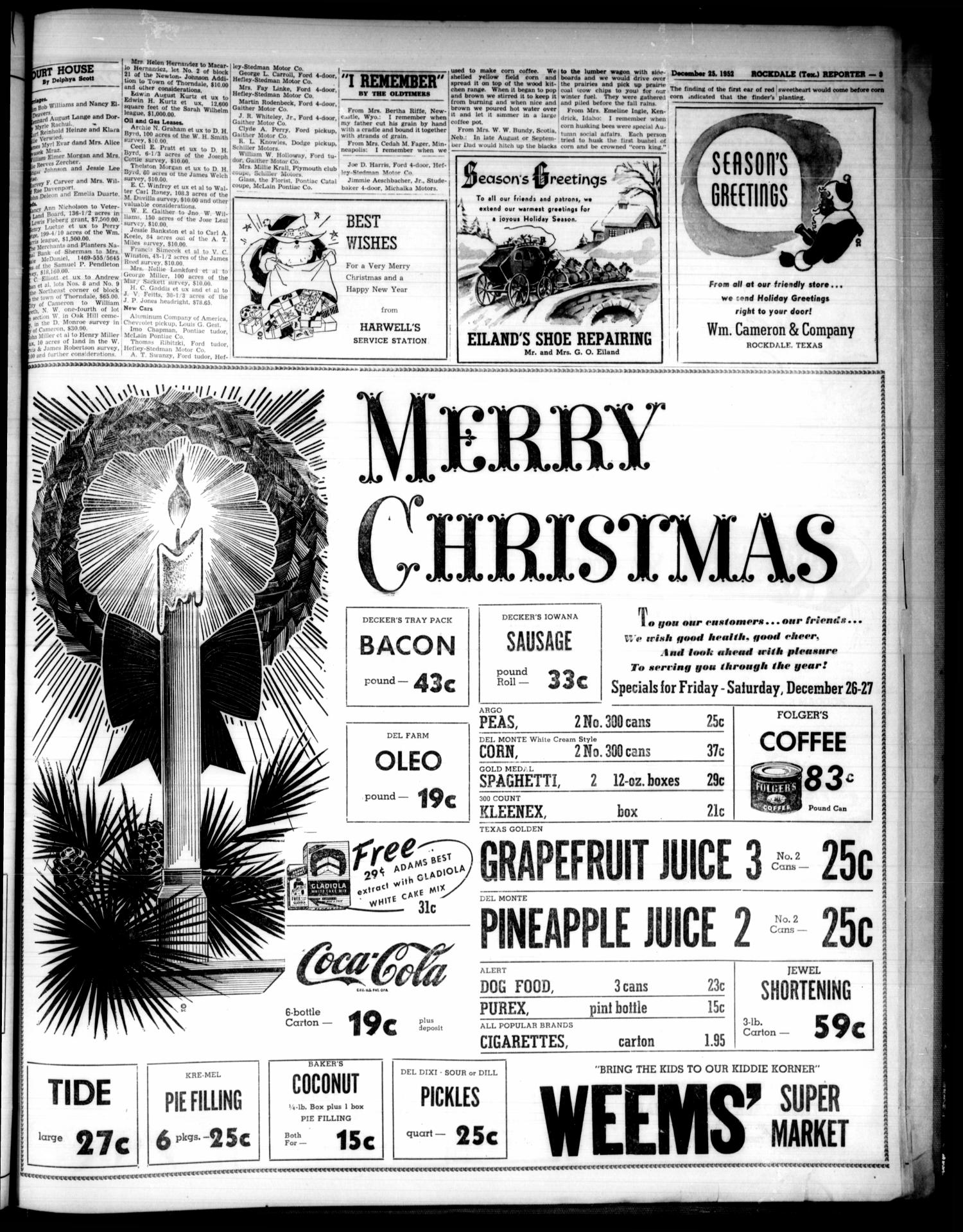 The Rockdale Reporter and Messenger (Rockdale, Tex.), Vol. 80, No. 49, Ed. 1 Thursday, December 25, 1952
                                                
                                                    [Sequence #]: 3 of 28
                                                