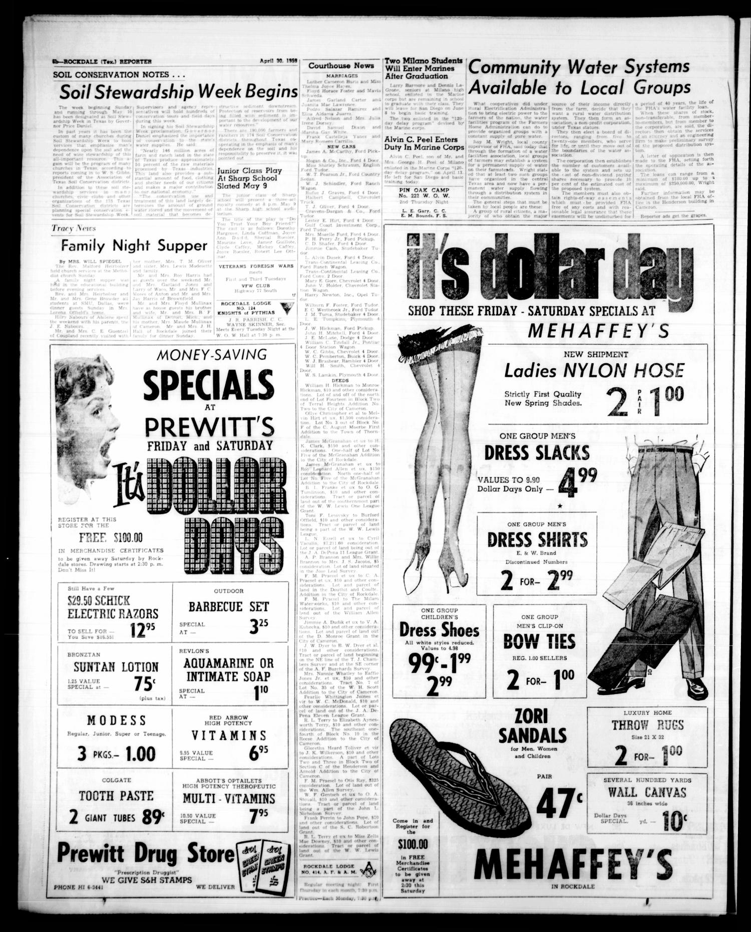 The Rockdale Reporter and Messenger (Rockdale, Tex.), Vol. 87, No. 16, Ed. 1 Thursday, April 30, 1959
                                                
                                                    [Sequence #]: 13 of 15
                                                