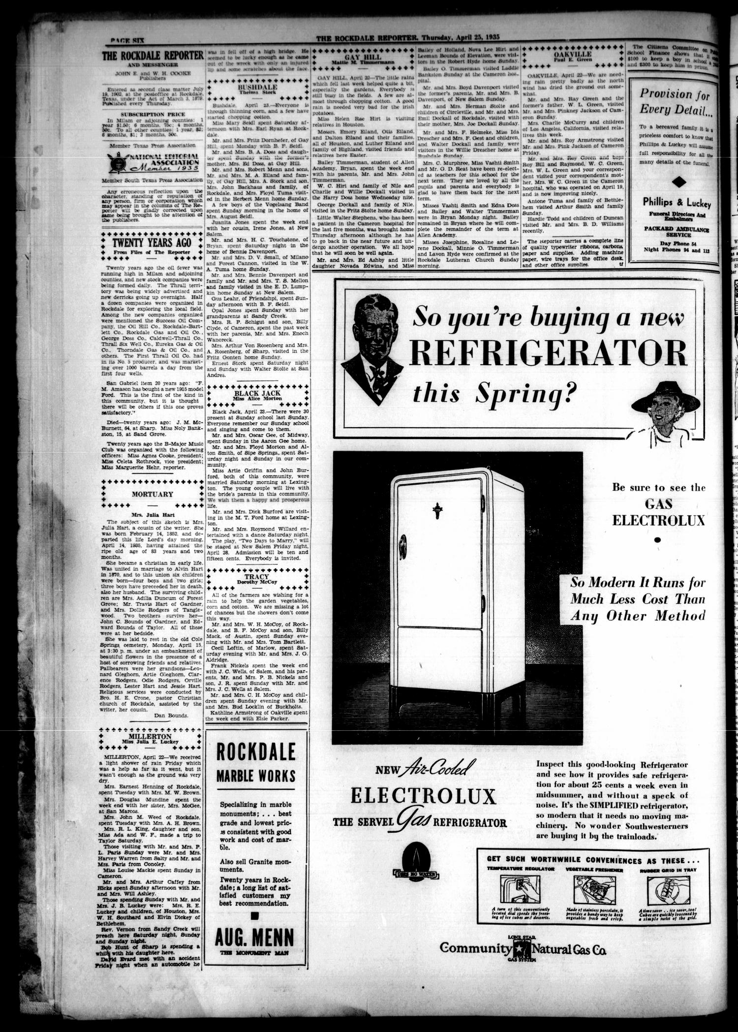 The Rockdale Reporter and Messenger (Rockdale, Tex.), Vol. 63, No. 11, Ed. 1 Thursday, April 25, 1935
                                                
                                                    [Sequence #]: 6 of 8
                                                