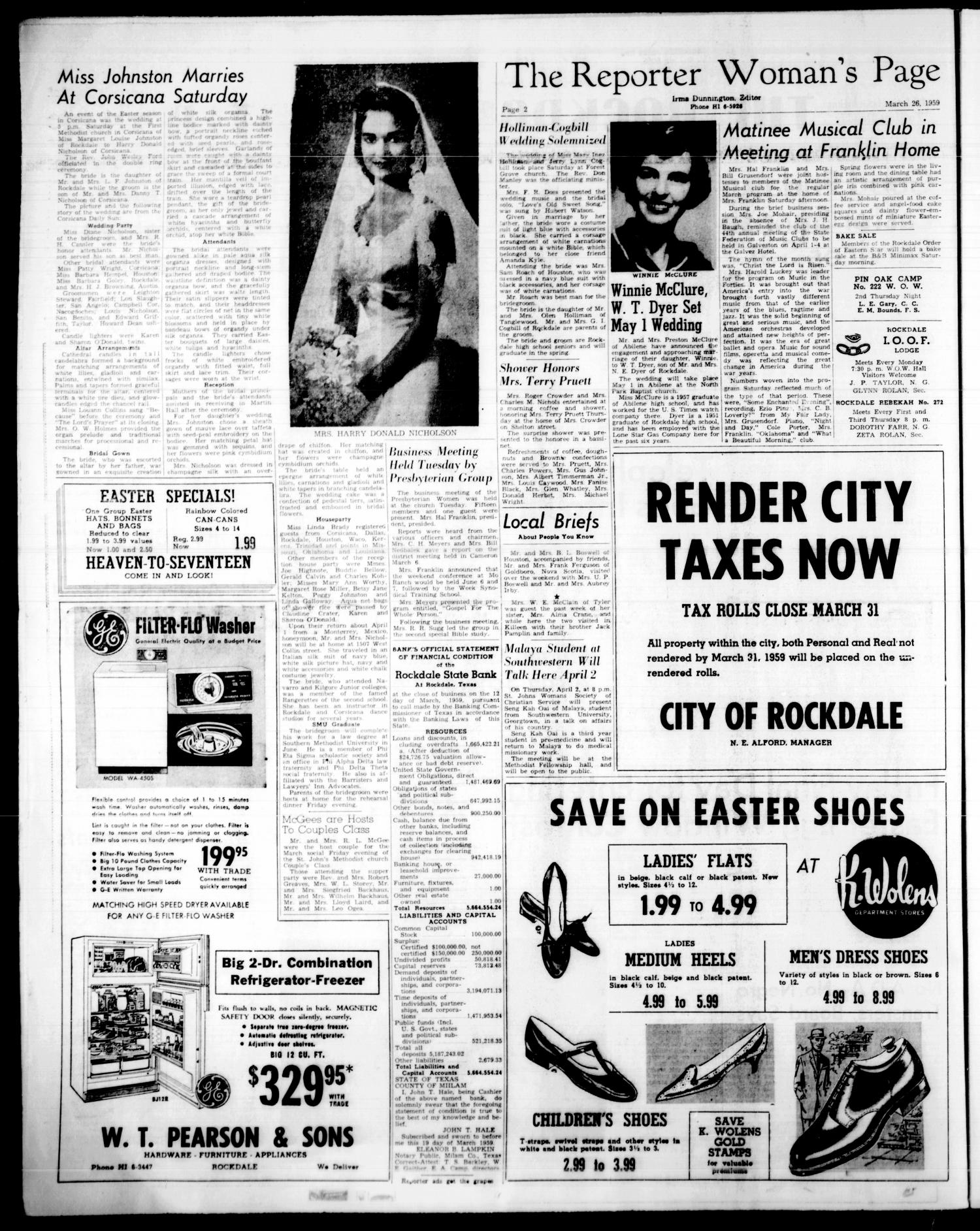 The Rockdale Reporter and Messenger (Rockdale, Tex.), Vol. 87, No. 11, Ed. 1 Thursday, March 26, 1959
                                                
                                                    [Sequence #]: 2 of 17
                                                