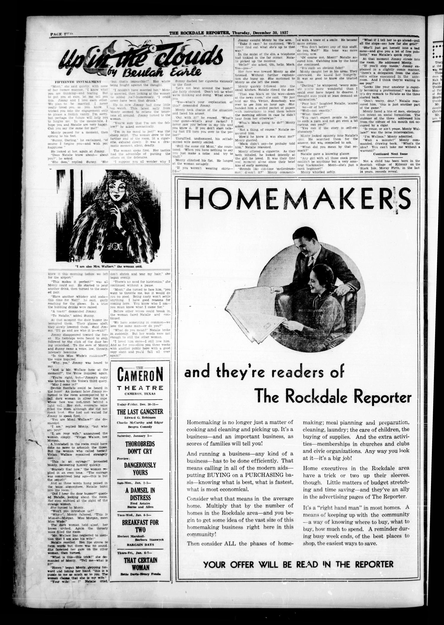 The Rockdale Reporter and Messenger (Rockdale, Tex.), Vol. 65, No. 47, Ed. 1 Thursday, December 30, 1937
                                                
                                                    [Sequence #]: 2 of 8
                                                