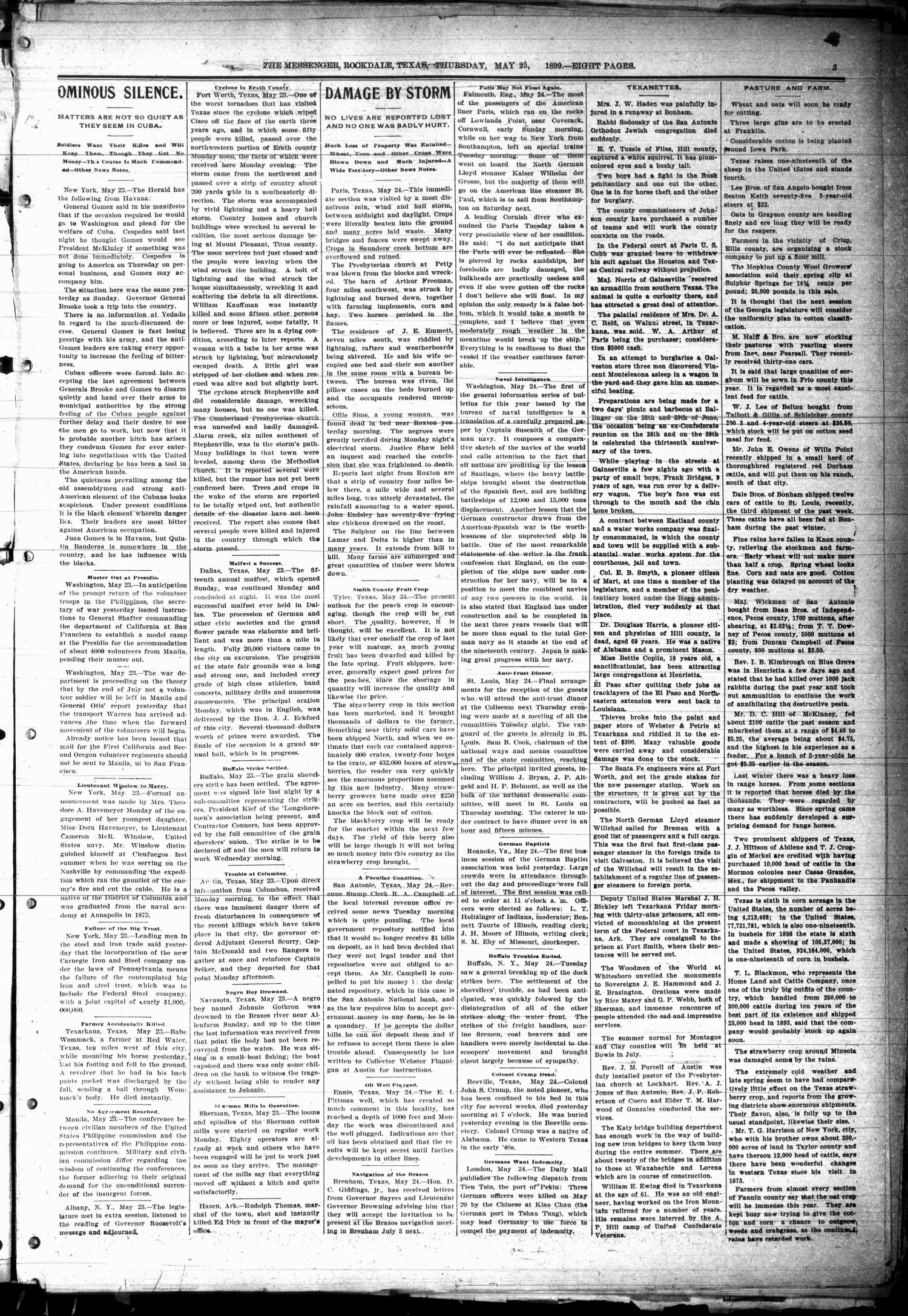 Rockdale Messenger. (Rockdale, Tex.), Vol. 27, Ed. 1 Thursday, May 25, 1899
                                                
                                                    [Sequence #]: 3 of 8
                                                