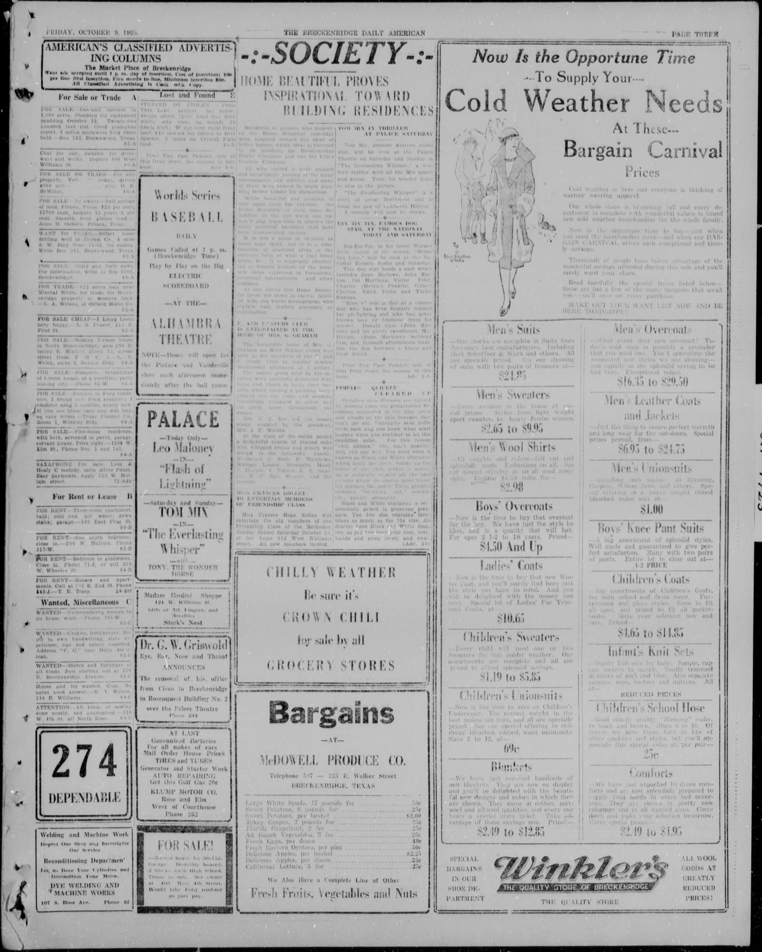 The Breckenridge Daily American (Breckenridge, Tex.), Vol. 6, No. 83, Ed. 1, Friday, October 9, 1925
                                                
                                                    [Sequence #]: 3 of 4
                                                