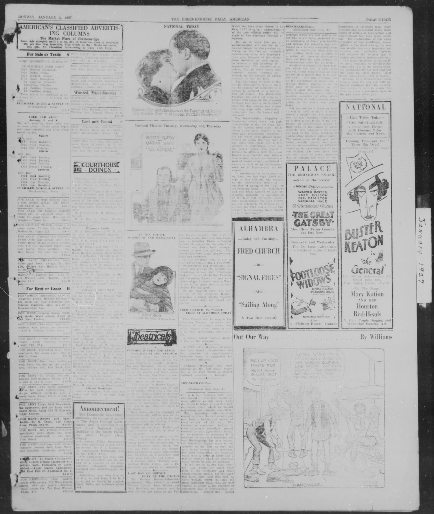 The Breckenridge Daily American (Breckenridge, Tex.), Vol. 7, No. 155, Ed. 1, Monday, January 3, 1927
                                                
                                                    [Sequence #]: 3 of 4
                                                