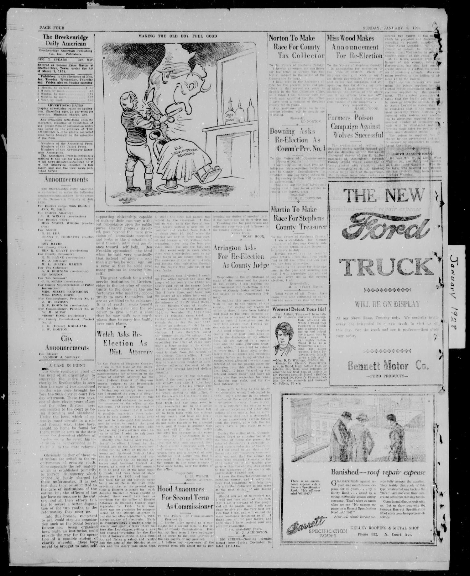 The Breckenridge Daily American (Breckenridge, Tex.), Vol. 8, No. 157, Ed. 1, Sunday, January 8, 1928
                                                
                                                    [Sequence #]: 4 of 12
                                                