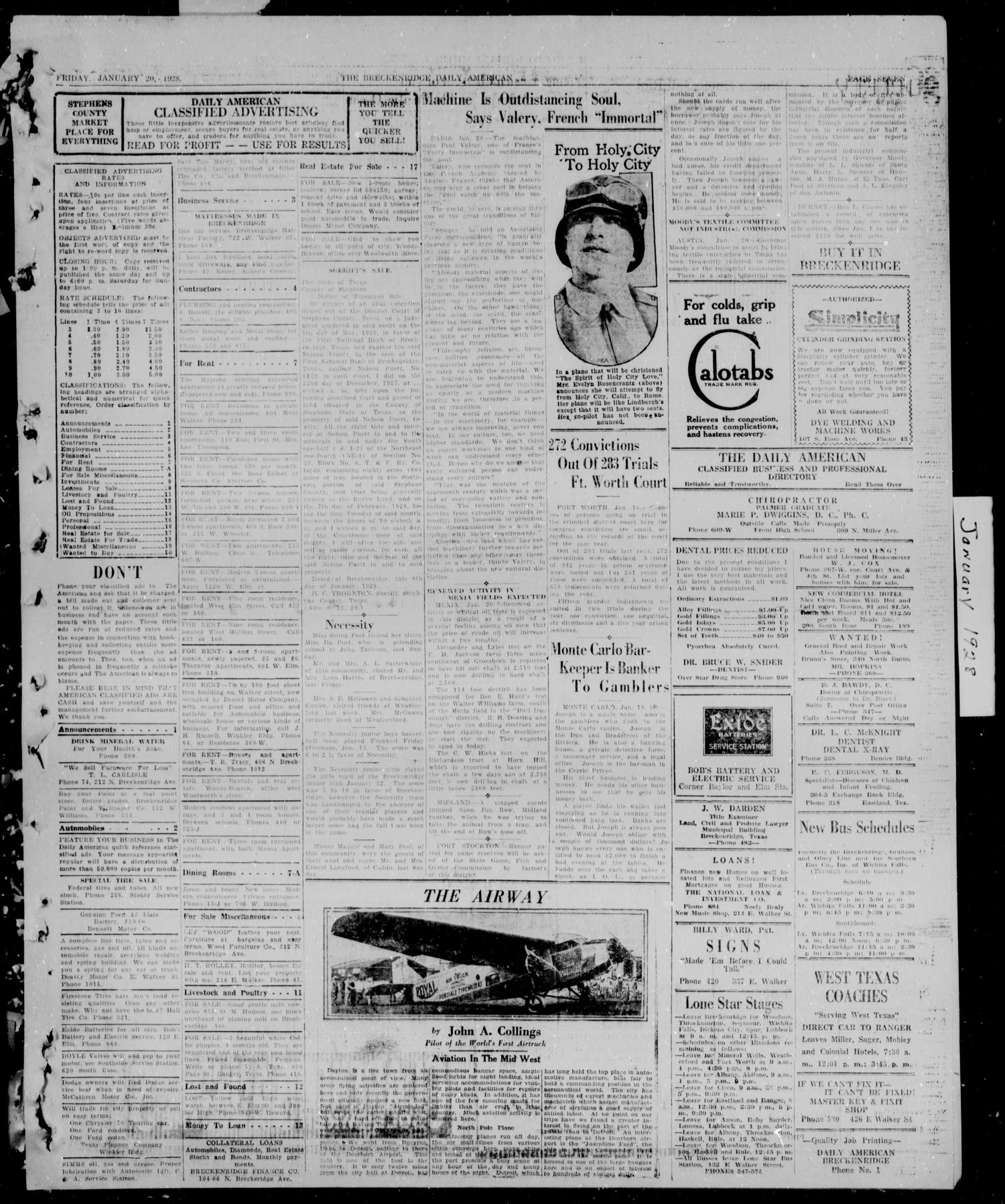 The Breckenridge Daily American (Breckenridge, Tex.), Vol. 8, No. 168, Ed. 1, Friday, January 20, 1928
                                                
                                                    [Sequence #]: 7 of 8
                                                