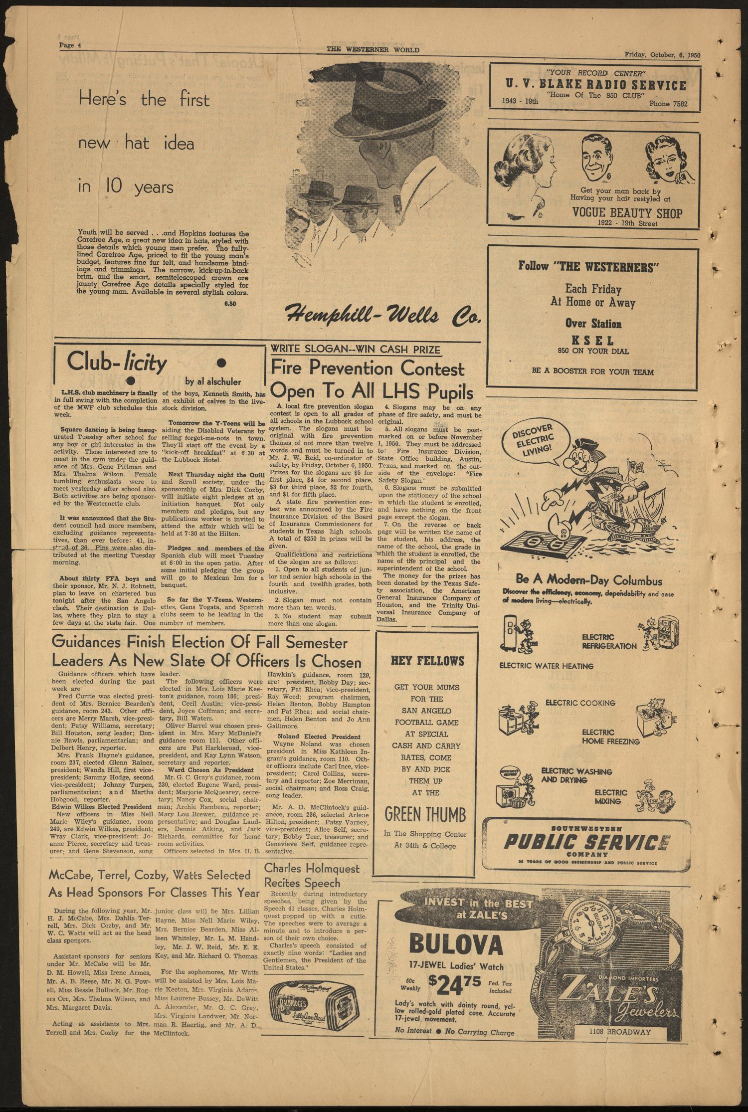 The Westerner World (Lubbock, Tex.), Vol. 17, No. 4, Ed. 1 Friday, October 6, 1950
                                                
                                                    [Sequence #]: 4 of 4
                                                