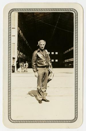 [Photograph of George E. Pierce at the Hangar at Brooks Field, Texas]