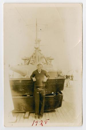 Primary view of object titled '[Photograph of a Sailor on Board the U.S.S. Texas]'.