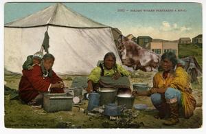 Primary view of object titled '[Postcard of Alaska Natives Around Cooking Fire]'.