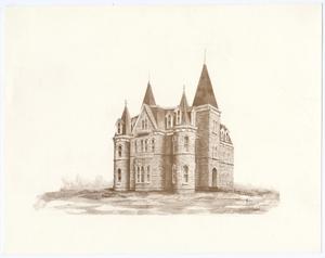 Primary view of object titled '[Photograph of Sepia Illustration of Daniel Baker College Building]'.
