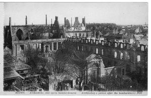 Primary view of object titled '[Postcard of Archbishop's Palace in Reims After Bombardment]'.