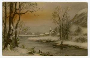 [Postcard of Winter Boating Near Church]
