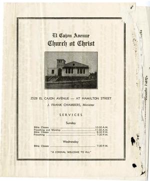 Primary view of object titled '[Bulletin from El Cajon Avenue Church of Christ]'.