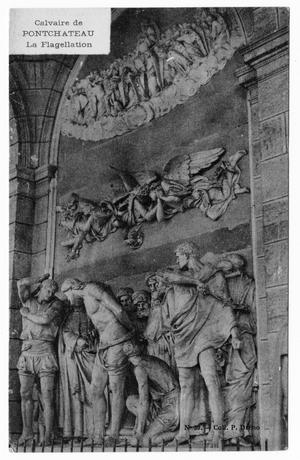 [Postcard of Stone Carving Showing Flogging of Jesus]