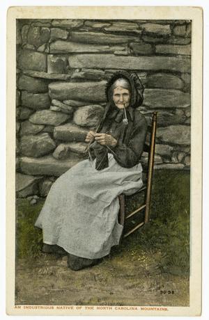 [Postcard of Elderly Woman Knitting]